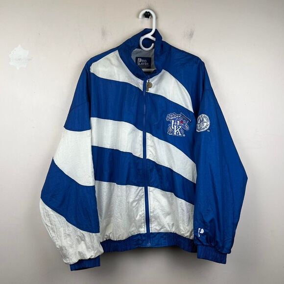 Vintage 90s Kentucky Wildcats Pro Player Royal Blue Gray Wind Breaker Size L - Picture 1 of 8